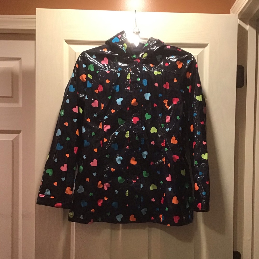 Justice rainbow heart fleece lined raincoat